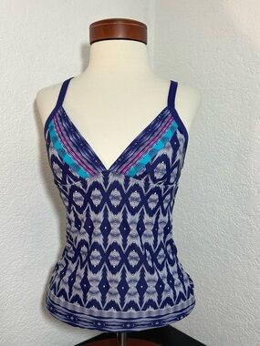 Athleta Y2K Navy Geometric Swim Halter Tank Size XS